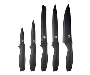 MasterChef Kitchen Knife Set of 5 Including Paring, Utility, Bread, Chef and Carving Knives, Sharp Stainless Steel, Non Stick Blades & Soft Touch Grip