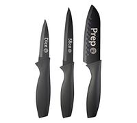 MasterChef Kitchen Knives Set of 3 for Cooking - Chef Knife, Paring Knife & Utility Knife with Professional Sharp Stainless Steel, Non Stick Coated Blades & Soft Touch Handles for Easy Grip, Black