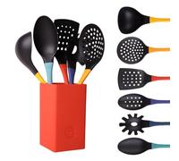 MasterChef Kitchen Utensils Set with Holder, Nylon Cooking Utensils Set of 6, Non Toxic & Non Scratch Tools for Non Stick Cookware incl. Cooking Spoons & Spatulas, Heat Resistant, Color Collection