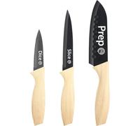 MasterChef Knife Set of 3 Kitchen Knives Sharp Stainless Steel Blades With Non Stick Coating & Wood-Look Soft Touch Grip, 3 Piece