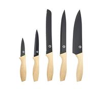 MasterChef Knife Set of 5 Kitchen Knives incl. Paring, Utility, Bread, Carving & Chef Knives for Cooking, Professional Sharp Stainless Steel, Non Stick Blades & Soft Touch Handles, 5 Piece, Wood Look