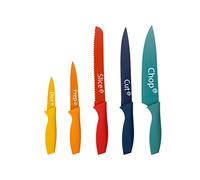 MasterChef Knife Set of 5 Kitchen Knives incl. Paring, Utility, Bread, Carving & Chef Knives for Cooking, Professional Sharp Stainless Steel, Non Stick Blades & Soft Touch Handles, 5 Piece, Coloured