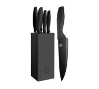 MasterChef Knife Set with Block, 5 Kitchen Knives with Sharp Stainless Steel Blades (Chef, Paring, Utility, Carving, Bread) Soft Touch Easy Grip Handles & Universal Knife Holder, Essential Black