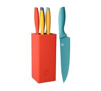 MasterChef Knife Set with Block, 5 Kitchen Knives with Sharp Stainless Steel Blades (Chef, Paring, Utility, Carving, Bread) Soft Touch Easy Grip Hand