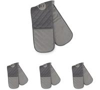 MasterChef Oven Gloves Heat Resistant, Double Oven Gloves Made from Cotton with Official Show Logo & Hanging Loop, Attached Oven Mitts, Machine Washable, Heat Proof Pot Holders for the Kitchen, Earth