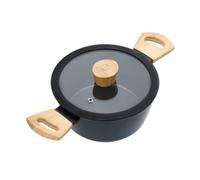 MasterChef Stock Pot with Lid 20cm Non Stick Casserole, Stew & Soup Pan for All Cooking Surfaces Induction Hobs, Swiss Engineered with Scratch Resistant, Nonstick Coating, Aluminium, Woodlook, Black