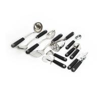 MasterClass 10pc Kitchen Tool Set with 2x Spoons,Turner, Ladle, Masher, Ice Cream Scoop, Pizza Cutter, Garlic Press, Can Opener & Peeler - Blue - Stainless Steel - Utensils