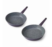 MasterClass 28cm Cast Aluminium Frying Pan Set, Induction Compatible, 2pc Purple Non-Stick Fry Pans with Soft Touch Handles Ideal for Eggs, Omelettes, Dishwasher Safe, Cookware