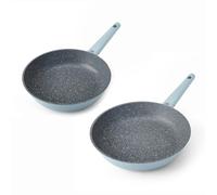 MasterClass 28cm Cast Aluminium Frying Pan Set, Induction Compatible, 2pc Sky Blue Non-Stick Fry Pans with Soft Touch Handles Ideal for Eggs, Omelettes, Dishwasher Safe, Cookware