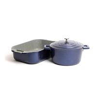 MasterClass 2pc Blue Cast Aluminium Cookware Set, 4L Casserole Dish 34cm Pan in Midnight Masterclass Midnight