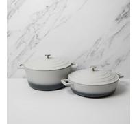 MasterClass 2pc Cast Aluminium Casserole Dish Set, Grey Ombre, 4L & 5L in White Masterclass White