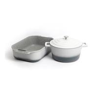 MasterClass 2pc Cast Aluminium Cookware Set with Non-Stick 4L Casserole Dish, Grey Ombre, & a Non-Stick 34cm Roasting Pan Masterclass Grey