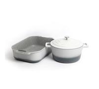 MasterClass Cast Aluminium Casserole Dish, Grey Ombre, 24cm/4Litre, Gift Boxed MasterClass Cast Aluminium Roasting Pan, Grey Ombre, 34cm, Sleeved