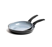 MasterClass Ceramic Non-Stick Eco Frypan Set, with 2 frying pans sized 24cm,28cm - Black