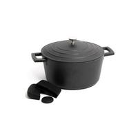 MasterClass 2Pc Cookware Set With Black Non-Stick Cast Aluminium Casserole Dish, 24Cm/4L And 3Pc Silicone Handle Cover Set - Gift Boxed