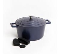 MasterClass 2Pc Cookware Set With Blue Non-Stick Cast Aluminium Casserole Dish, 24Cm/4 Litre And 3Pc Silicone Handle Cover Set - Gift Boxed