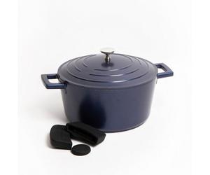 MasterClass 2Pc Cookware Set With Blue Non-Stick Cast Aluminium Casserole Dish, 24Cm/4 Litre And 3Pc Silicone Handle Cover Set - Gift Boxed