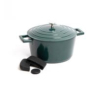 MasterClass 2pc Cookware Set with Hunter Green Non-Stick Cast Aluminium Casserole Dish, 24cm/4 Litre & 3pc Silicone Handle Cover Set - Gift Boxed Masterclass Green