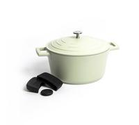 2pc Cookware Set with Mint Non-Stick Cast Aluminium Casserole Dish, 24cm/4 Litre and 3pc Silicone Handle Cover Set - Gift Boxed Masterclass Mint One Size