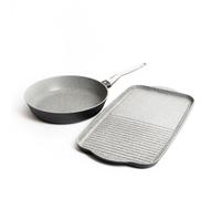 MasterClass Set of Cast Aluminium Fry Pan 28cm, Dual Griddle Tray 46cm - Grey