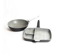 MasterClass Cast Aluminium Three Section Grill Pan 32cm, Sleeved MasterClass Cast Aluminium Non-Stick Wok, 28cm(11''), Sleeved
