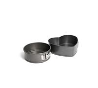 MasterClass 2pc Non-Stick Spring Form Loose Base Cake Pan Set with 18cm Round Cake Pan & Heart-Shaped Tin in Grey Masterclass Grey