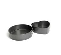 MasterClass 2pc Non-Stick Spring Form Loose Base Cake Pan Set with 25cm Round Baking Pan and Heart-Shaped Baking Pan - Grey - Carbon Steel - Cake Tins