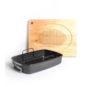 MasterClass 2pc Roasting Set with Large Non-Stick Roasting Tin & Rack & Wooden Studded Carving Board Masterclass Multicolor Large