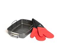 MasterClass 2pc Roasting Set with Non-Stick Large Roasting Tin & Rack & Stain-Resistant Silicone Double Oven Gloves Masterclass Multicolor Large