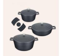MasterClass 3pc Black Cast Aluminium Casserole Dish Set with 5L Large Dish, 2.5L Medium Dish, 4L Shallow Dish & Silicone Handle Covers Masterclass Black
