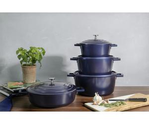MasterClass 3pc Cassrole Dish Set with 2x Cast Aluminium Casserole Dishes, 2.5L and 5L, and 4L Shallow Casserole Dish - Blue - Aluminum - Casserole Dishes