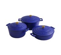 MasterClass 3pc Cast Aluminium Casserole Set with Self-Basting Lids, Non-Stick, Induction to Oven, 2.5L-5L, Electric Blue, Gift Boxed - Blue - Aluminum - Casserole Dishes