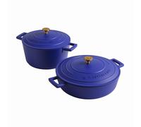MasterClass 3pc Cast Aluminium Casserole Set with Self-Basting Lids, Non-Stick, Induction to Oven, 2.5L-4L, Electric Blue, Gift Boxed - Blue - Aluminum - Casserole Dishes