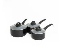 MasterClass 3pc Ceramic Non-Stick Eco Aluminium Saucepan Set with 16cm, 18cm and 20cm Saucepans with Lids - Black - Aluminium - Saucepans