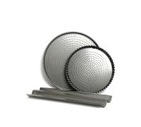 MasterClass 3pc Crusty Bake Non-Stick Bakeware Set with 30cm Flan/Quiche Tin, 32cm Pizza Crisper and 39cm Baguette Tray - Black - Carbon Steel - Bakeware Sets