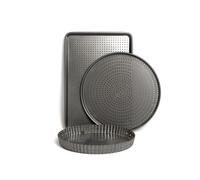 MasterClass 3pc Crusty Bake Non-Stick Bakeware Set with 30cm Flan/Quiche Tin, 32cm Pizza Tray & 39cm Baking Tray in Grey Masterclass Grey