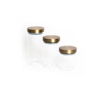 MasterClass 3pc Glass Storage Jar Set with Burnished Brass Lids, includes Small, Medium & Large Storage Jars in Clear Masterclass Clear M