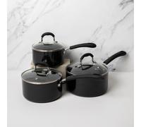 MasterClass 3Pc Heavy Duty Non-Stick Aluminium Saucepan Set, With 16Cm, 18Cm And 20Cm Saucepans With Lids