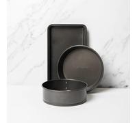MasterClass 3pc Non-Stick Baking Set with 20cm Spring Form Round Pan, 34x20x4cm Brownie Pan & 23cm Deep Pie Pan in Grey | Size: 34 x 20 x 4 cm Masterclass Grey 34 x 20 x 4 cm
