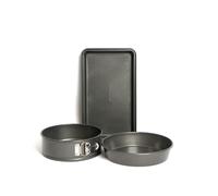 MasterClass 3pc Non-Stick Baking Set with 20cm Spring Form Round Pan, 34x20x4cm Brownie Pan & 23cm Deep Pie Pan in Grey | Size: 34 x 20 x 4 cm Masterclass Grey 34 x 20 x 4 cm
