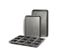 MasterClass 3pc Non-Stick Brownie Baking Set with 2x Standard Brownie Pans & 1x 12-Hole Individual Brownie Pan in Grey Masterclass Grey