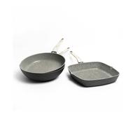 MasterClass 3pc Non-Stick Cast Aluminium Frying Set with 28cm Wok, 28cm Frying Pan and 28cm Crepe Pan - Grey - Aluminum - Woks