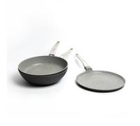 MasterClass 3pc Non-Stick Cookware Set with Cast Aluminium Wok 28cm, Frying Pan 28cm and Crepe Pan 28cm - Grey - Aluminum - Woks