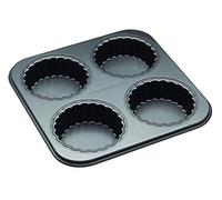 MasterClass 4 Hole Loose Bottomed Tart Tin with PFOA Non Stick, Robust 1 mm Thick Carbon Steel, 26 x 26 cm Pan with 10 cm Mini Tartlet Moulds