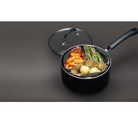 MasterClass Heavy Duty Non-Stick 20cm Saucepan with Lid and Set of Three MasterClass Stainless Steel Saucepan Divider Baskets