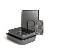 MasterClass 4pc Non-Stick Bakeware Set with 2x Roasting Pans, Baking Tray & 4-Hole Yorkshire Pudding Pan in Grey Masterclass Grey