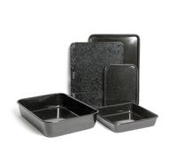 MasterClass 5pc Vitreous Enamel Non-Stick Cookware Set with 1x Roasting Pan and 4x Baking Trays - Black - Carbon Steel - Roasting Pans