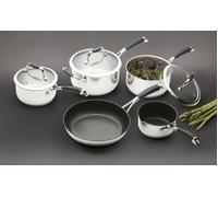 MasterClass 6pc Deluxe Cookware Set with 3x Saucepans with Glass Lids, x 1x Sauté Pan, 1x Milk Pan and 1x Quilted Single Oven Glove - Silver - Stainless Steel - Saucepans