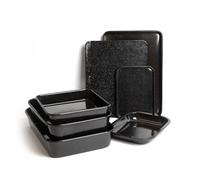 MasterClass 7pc Vitreous Enamel Non-Stick Cookware Set with 3x Roasting Pans & 4x Baking Trays in Black Masterclass Black