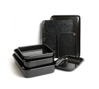 MasterClass 7pc Vitreous Enamel Non-Stick Cookware Set with 3x Roasting Pans and 4x Baking Trays - Black - Carbon Steel - Roasting Pans